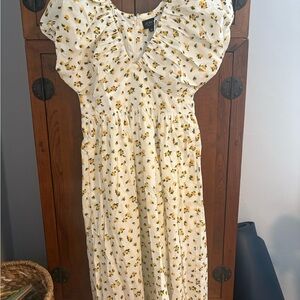 J. Crew White Midi Dress with Yellow Floral Pattern